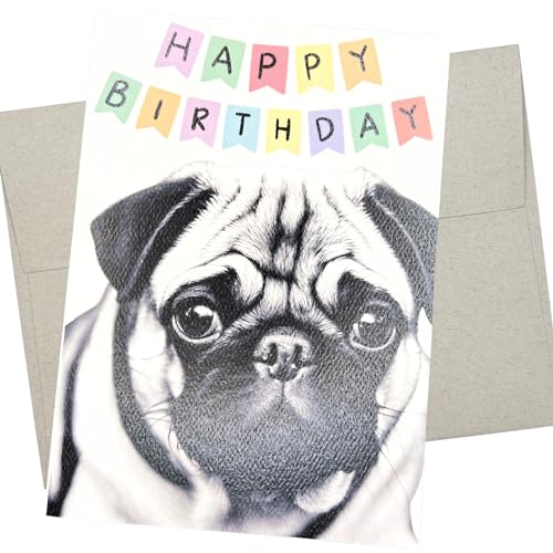 Mops-Geburtstagskarte, Hunde-Geburtstagskarte (1 Premium-Klappkarte, innen blanko, 12,7 x 17,8 cm), niedliche Mops-Geburtstagskarte von Hund für Männer und Frauen – 467 von Whitman and Daughter