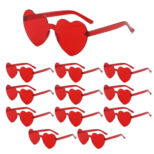 12 Stück Herz Sonnenbrille Rot, Partybrille Herz Randlose Sonnenbrille, Hippie Herzförmige Brille, Transparente Candy Color Sonnenbrille, Party Brille, Herzbrillen für Geburtstagsfeier, Fasching 12 Stück Herz Sonnenbrille Rot, Partybrille Herz Randlose Sonnenbrille, Hippie Herzförmige Brille, Transparente Candy Color Sonnenbrille, Party Brille, Herzbrillen für Geburtstagsfeier, Fasching von WhizNook