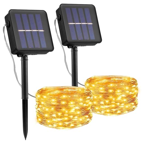 2 Stück Led Solar Lichterkette Aussen Kupferdraht 12M 100 Led Solarlichterkette Outdoor, IP65 Wasserdicht Led Lichterkette Außen Solar, 8 Modi Für Balkon Balcony Garten Terrasse, 4 Farben von WhizNook