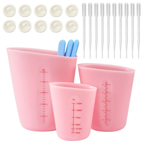 3 Stück Silikon Messbecher Gießpulver Set, 125ML/250ML/500ML Messbecher Aus Silikon Mit Skala Silicone Measuring Cup Epoxidharz Mit Mischstab, Tropfer, Fingerbetten für DIY Handmade, Labor, Küche 3 Stück Silikon Messbecher Gießpulver Set, 125ML/250ML/500ML Messbecher Aus Silikon Mit Skala Silicone Measuring Cup Epoxidharz Mit Mischstab, Tropfer, Fingerbetten für DIY Handmade, Labor, Küche von WhizNook
