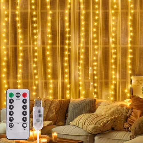 300 Led Lichtervorhang Innen mit 10 Haken 3 X 3M Lichterketten Vorhang 8 Leuchtmodi, Lichtervorhang Aussen Innen Usb, Wasserdicht Lichterkette Vorhang Warmweiß für Weihnachten, Fenster, Party 300 Led Lichtervorhang Innen mit 10 Haken 3 X 3M Lichterketten Vorhang 8 Leuchtmodi, Lichtervorhang Aussen Innen Usb, Wasserdicht Lichterkette Vorhang Warmweiß für Weihnachten, Fenster, Party von WhizNook