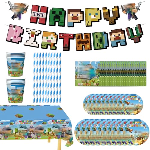 Mi-ner Partygeschirr Geburtstag, 62 Pcs Videospiele PartyGeschirr Geburtstagsdeko, Pappteller Serviette Becher Tischdecke Banner Geburtstag für Jungen Kindergeburtstag Party Supplies Mi-ner Partygeschirr Geburtstag, 62 Pcs Videospiele PartyGeschirr Geburtstagsdeko, Pappteller Serviette Becher Tischdecke Banner Geburtstag für Jungen Kindergeburtstag Party Supplies von Whizmara
