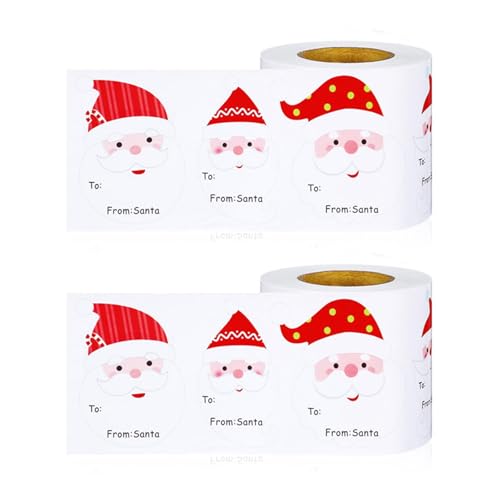 2 Rollen Weihnachtsaufkleber Selbstklebende Etiketten Weihnachtsmann Aufkleber Weihnachten Decals Dekoration für Umschläge Papiertüte Karte von Whltzf