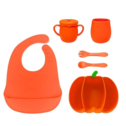 Halloween-Kürbis-förmiges Geschirr-Set für Kinder, tragbarer Futterteller, Silikon-Saugnapf, Kindergeschirr, kleine Teller Halloween-Kürbis-förmiges Geschirr-Set für Kinder, tragbarer Futterteller, Silikon-Saugnapf, Kindergeschirr, kleine Teller von Whltzf