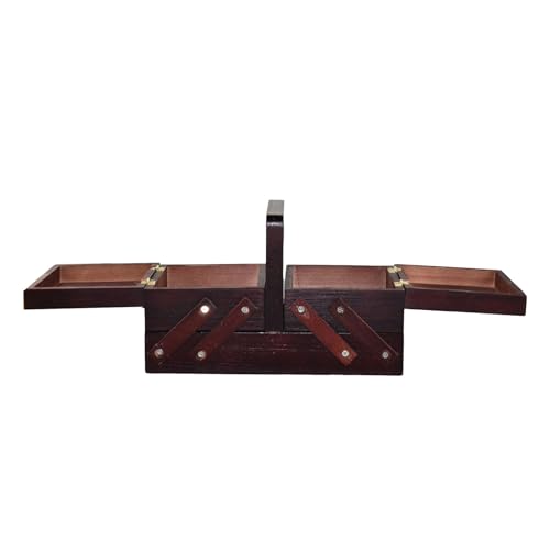 Whltzf Faltbare Aufbewahrungsbox für Nähzubehör mit 4 Fächern, Holz, für Make-up, Schmuck, Organizer, Nähwerkzeug-Organizer von Whltzf