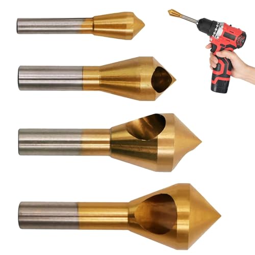 Fasenentgrater, Senker Fasenwerkzeug | 4X Fasenbohrer für Holzfasen, Werkzeug zum Entgraten von Löchern aus 90 Grad Hochgeschwindigkeitsstahl für Holz, Metall, Platten von Whnbuij