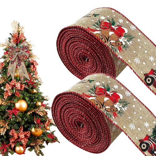 Festliches Band – Dekoband, verdrahtet, für Weihnachtsbaum | 2 Rollen Schleifen zum Wickeln von Weihnachtsbaum, Bänderkranz, Herbsthandwerksdekorationen für Alb von Whnbuij