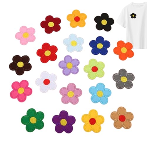 Patches zum Aufbügeln - Flicken zum Aufbügeln, Blumenflicken, kleine leuchtende Applikationen zum Aufnähen | 20 bestickte Aufnäher mit Sonnenblume, bestickte Aufnäher zum Aufnähen für Kleidung von Whnbuij