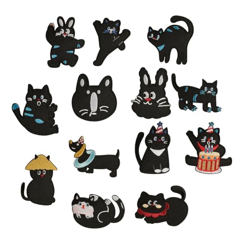 Whnbuij Aufnäher zum Aufbügeln mit niedlicher Katze, bestickte Aufnäher, niedliche Katzen-Dekoration mit gestickten Buchstaben, stilvolle Bügelflicken, kreative für Hüte, Jacken von Whnbuij