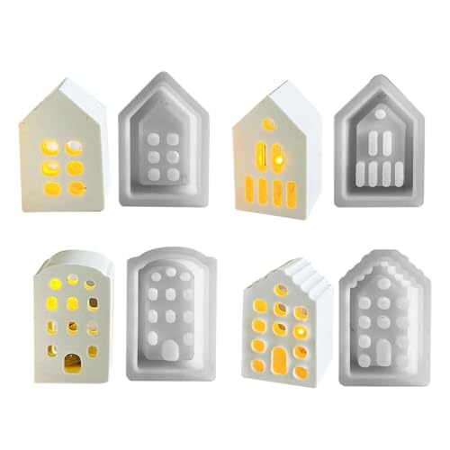 Whnbuij Hausdekor-Silikonform – 4 x Hausform-Set zur Kerzenherstellung – dekorative Hausform im europäischen Stil für Gips, Zement Whnbuij Hausdekor-Silikonform – 4 x Hausform-Set zur Kerzenherstellung – dekorative Hausform im europäischen Stil für Gips, Zement von Whnbuij