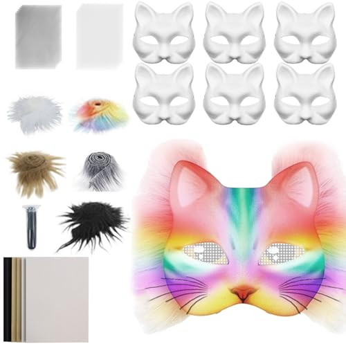 Whnbuij Katzenmasken-Grundform, Unbemalte Katzenmasken Set, Bastelset Mit Netzstoff Und Samtstoff-Zubehör Für Karneval Cosplay Party Maskerade Whnbuij Katzenmasken-Grundform, Unbemalte Katzenmasken Set, Bastelset Mit Netzstoff Und Samtstoff-Zubehör Für Karneval Cosplay Party Maskerade von Whnbuij
