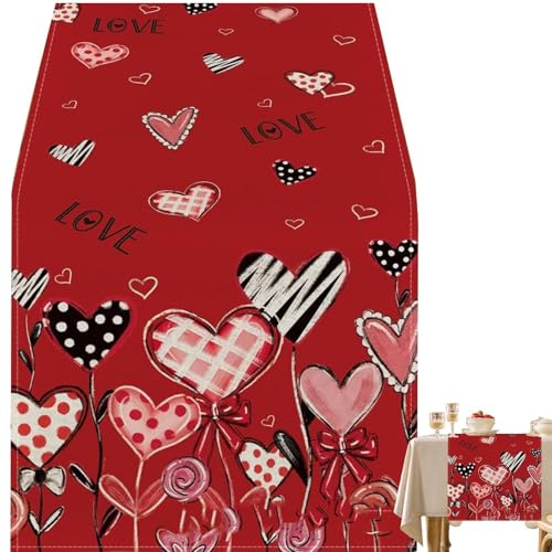 Whnbuij Valentinstag-Tischdekoration, romantische Herz-Tischdecke, Polyester, rechteckige Tischdecke, saisonale Küchen-Esstischdekoration für Valentinstag, Hochzeit, Urlaub von Whnbuij