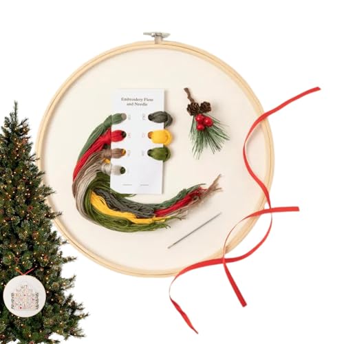Whnbuij Weihnachts-Sticksets für Erwachsene, Stickerei-Adventskalender mit Faden und Reifen, 25 Tage Countdown, handgefertigt, schneebedeckte Hausstiche für Erwachsene und Anfänger von Whnbuij