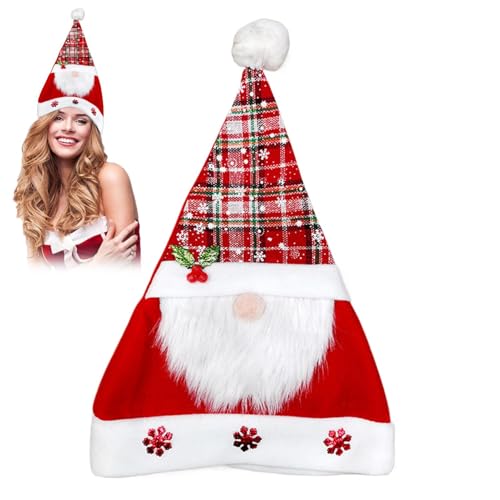 Whnbuij Weihnachtsmütze für Erwachsene – Unisex, weiche Mütze, Vintage-Weihnachtsmütze für Erwachsene, kreative Plüsch-Weihnachtsmannmütze für Feiern von Whnbuij