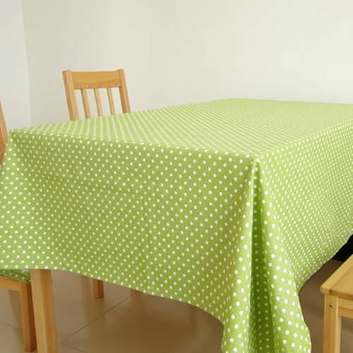 Abwaschbar Tischdecken 130x180 cm, Grün Tischtuch Baumwolle Leinen Lotuseffekt Rechteckig Tupfen Tischwäsche für Wohnzimmer, Esstisch von Whoiy
