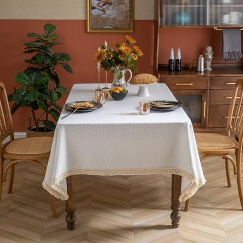 Rechteckig Tischdecke 140x220 cm Abwaschbar mit Quasten, Weiß Tischtuch Polyester Jacquard Einfarbig Tischwäsche Lotuseffekt für Küche Party Rechteckig Tischdecke 140x220 cm Abwaschbar mit Quasten, Weiß Tischtuch Polyester Jacquard Einfarbig Tischwäsche Lotuseffekt für Küche Party von Whoiy