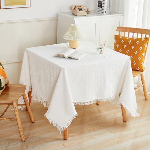 Tischdecke Abwaschbar 180x260 cm Weiss, Tischdecken aus Baumwolle Leinen Rechteckig mit Quasten Tischwäsche Einfarbig Tischtuch für Haus, Hochzeiten, Party Tischdecke Abwaschbar 180x260 cm Weiss, Tischdecken aus Baumwolle Leinen Rechteckig mit Quasten Tischwäsche Einfarbig Tischtuch für Haus, Hochzeiten, Party von Whoiy