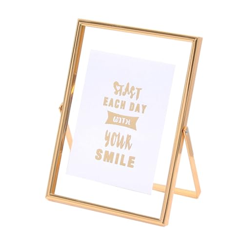 Whoiy Bilderrahmen 21x29.7 Gold Glas Schwebende Staffelei A4 Fotorahmen Metall Geschenk für Hochzeit Jahrestag Freunde, Vertikal für Tischaufstellung von Whoiy