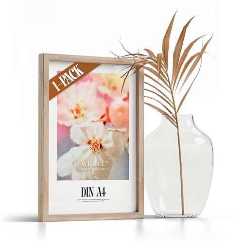 Whole® Premium 1x Bilderrahmen DIN A4 21x30 cm Eiche Holz Rahmen 1-Pack mit Acrylglas| Posterrahmen 21x29,7 cm | Holzrahmen Holz-Bilderrahmen Echtholz von Whole