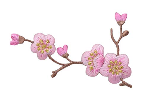 Aufnäher zum Aufbügeln, Motiv Kirschblüte, rosa Blumen, brauner Stiel, links Aufnäher zum Aufbügeln, Motiv Kirschblüte, rosa Blumen, brauner Stiel, links von Wholesale Applique