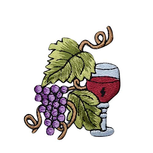 Aufnäher zum Aufbügeln, Motiv: Trauben mit Weinglas und Weinreben, bestickt Aufnäher zum Aufbügeln, Motiv: Trauben mit Weinglas und Weinreben, bestickt von Wholesale Applique