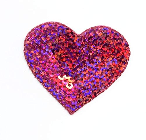 Medium - Valentine Hot Pink Heart - Sequin - Iron on Embroidered Patch by Wholesale Applique von Wholesale Applique