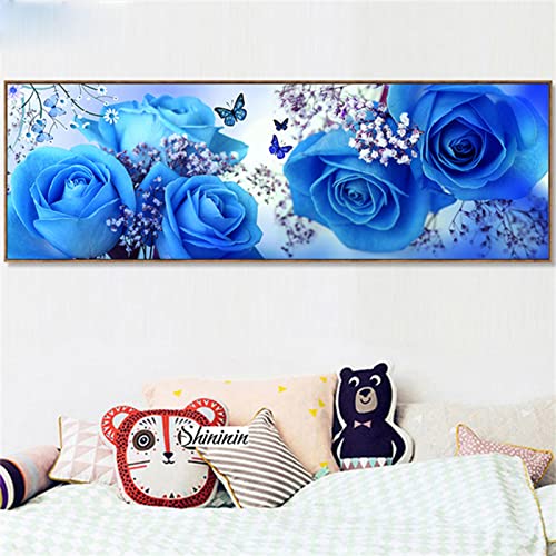 5D Diamant Painting Bilder Blaue Rosen-Schmetterlings-Blumen, Diamond Painting Kinder, leinwand Groß, 70x140cm Malen nach Zahlen Erwachsene, DIY Diamond Painting Zubehör, Wohnzimmer Dekoration von Whoonng