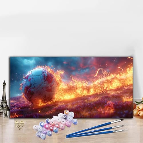 Malen Nach Zahlen Abstrakt, Malen Nach Zahlen Erwachsene Fußball Paint by Numbers Handgemalt Ölgemälde Kit für Anfänger mit Pinseln und Acrylfarben,Deko Wohnzimmer,Geschenke für Frauen 40x70 cm G8-809 von Whoonng