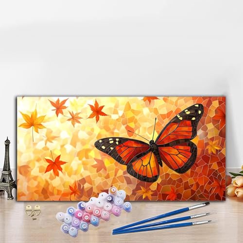 Malen Nach Zahlen Ahornblatt, Malen Nach Zahlen Erwachsene Schmetterling Paint by Numbers Handgemalt Ölgemälde Kit für Anfänger mit Pinseln und Acrylfarben, Deko Wohnzimmer, Geschenke 80x160CM G8-855 von Whoonng