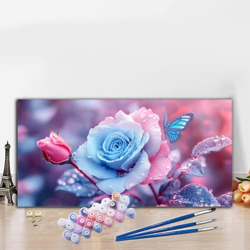 Malen Nach Zahlen Anlage, Malen Nach Zahlen Erwachsene Rose Paint by Numbers Handgemalt Ölgemälde Kit für Anfänger mit Pinseln und Acrylfarben, Deko Wohnzimmer, Geschenke für Frauen 100x200cm G8-553 von Whoonng