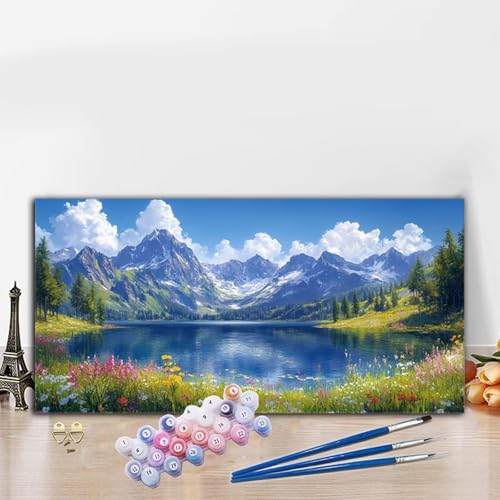 Malen Nach Zahlen Berge, Malen Nach Zahlen Erwachsene See Paint by Numbers Handgemalt Ölgemälde Kit für Anfänger mit Pinseln und Acrylfarben, Halloween Deko Wohnzimmer,Frauen Geschenke 40x70 cm G8-977 von Whoonng