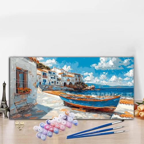 Malen Nach Zahlen Boot, Malen Nach Zahlen Erwachsene Dorf Paint by Numbers Handgemalt Ölgemälde Kit für Anfänger mit Pinseln und Acrylfarben, Halloween Deko Wohnzimmer, Frauen Geschenke 40x70cm G8-559 Malen Nach Zahlen Boot, Malen Nach Zahlen Erwachsene Dorf Paint by Numbers Handgemalt Ölgemälde Kit für Anfänger mit Pinseln und Acrylfarben, Halloween Deko Wohnzimmer, Frauen Geschenke 40x70cm G8-559 von Whoonng