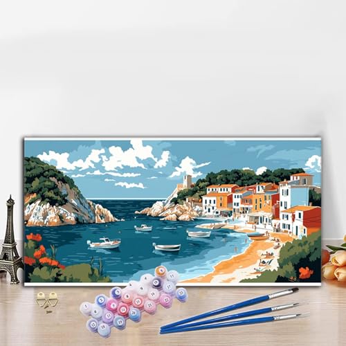 Malen Nach Zahlen Boot, Malen Nach Zahlen Erwachsene Landschaft Paint by Numbers Handgemalt Ölgemälde Kit für Anfänger mit Pinseln und Acrylfarben, Deko Wohnzimmer,Geschenke für Frauen 70x140cm G8-535 von Whoonng