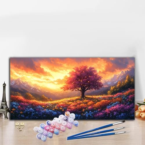 Malen Nach Zahlen Bunt, Malen Nach Zahlen Erwachsene Wiese Paint by Numbers Handgemalt Ölgemälde Kit für Anfänger mit Pinseln und Acrylfarben,Halloween Deko Wohnzimmer,Frauen Geschenke 40x90 cm G8-971 von Whoonng