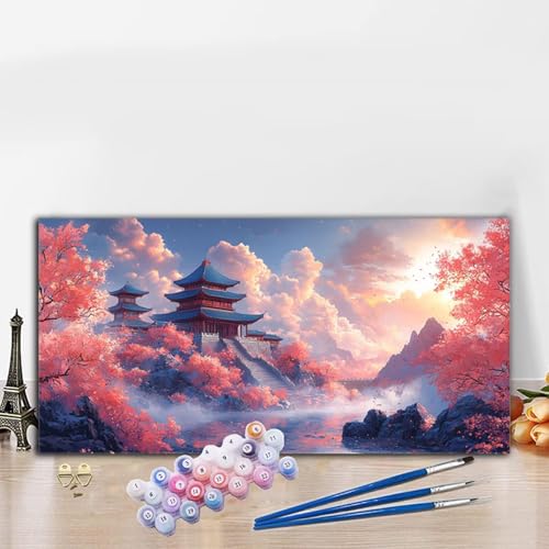 Malen Nach Zahlen Chinesischer Stil, Malen Nach Zahlen Erwachsene Wolke Paint by Numbers Handgemalt Ölgemälde Kit für Anfänger mit Pinseln und Acrylfarben, Deko Wohnzimmer, Geschenke 50x100CM G8-975 von Whoonng