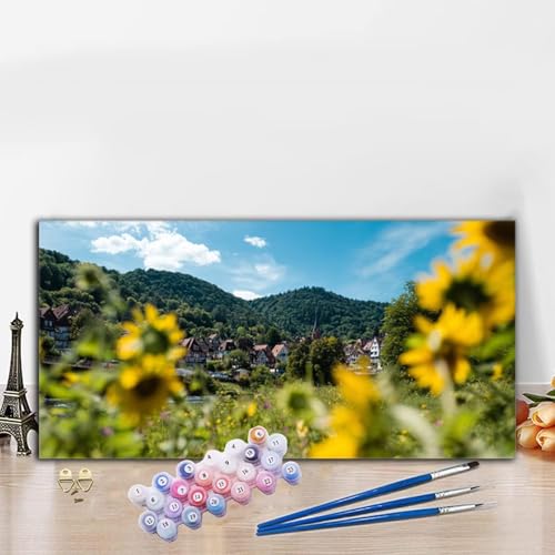 Malen Nach Zahlen Dorf, Malen Nach Zahlen Erwachsene Modern Paint by Numbers Handgemalt Ölgemälde Kit für Anfänger mit Pinseln und Acrylfarben, Deko Wohnzimmer, Geschenke für Frauen 60x120CM G8-675 von Whoonng