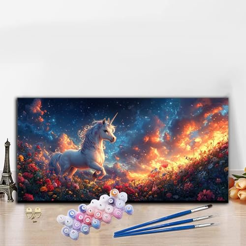 Malen Nach Zahlen Einhorn, Malen Nach Zahlen Erwachsene Tier Paint by Numbers Handgemalt Ölgemälde Kit für Anfänger mit Pinseln und Acrylfarben, Deko Wohnzimmer, Geschenke für Frauen 40x70 cm G8-953 von Whoonng