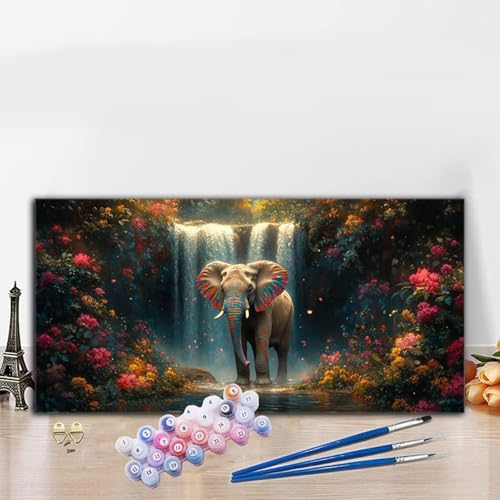 Malen Nach Zahlen Elefant, Malen Nach Zahlen Erwachsene Fallen Paint by Numbers Handgemalt Ölgemälde Kit für Anfänger mit Pinseln und Acrylfarben, Deko Wohnzimmer,Geschenke für Frauen 50x100 cm G8-947 von Whoonng
