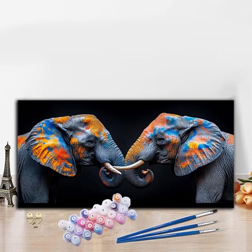 Malen Nach Zahlen Elefant, Malen Nach Zahlen Erwachsene Karikatur Paint by Numbers Handgemalt Ölgemälde Kit für Anfänger mit Pinseln und Acrylfarben, Halloween Wand Deko Wohnzimmer 100x200 cm G8-839 von Whoonng