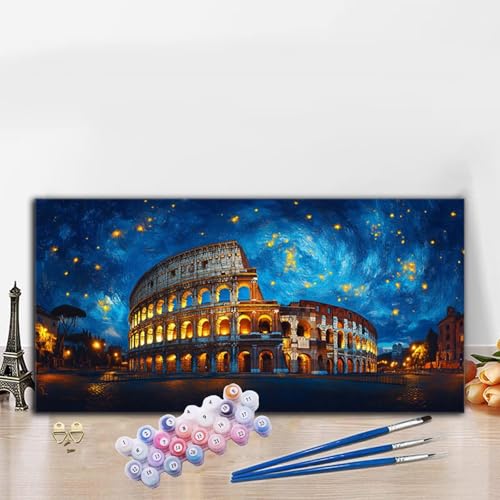 Malen Nach Zahlen Erwachsene Architektur Malen Nach Zahlen XXL 40x90 cm Paint by Numbers Abstrakt Bild DIY Set Erwachsene Basteln, Adults Kreativ Set für Zimmer Deko, Herbstdeko, Weihnachtsdeko G8-980 von Whoonng