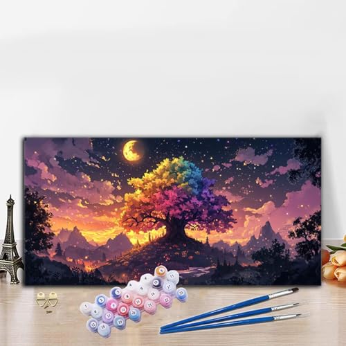 Malen Nach Zahlen Erwachsene Baum Malen Nach Zahlen XXL 40x90cm Paint by Numbers Mond Bild DIY Set Erwachsene Basteln, Adults Kreativ Set für Deko Schlafzimmer, Herbstdeko, Weihnachtsdeko G8-868 von Whoonng