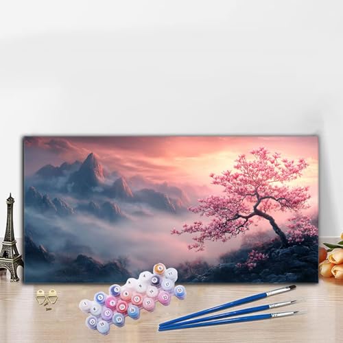 Malen Nach Zahlen Erwachsene Berg Malen Nach Zahlen XXL 50x100 cm Paint by Numbers Baum Bild DIY Set Erwachsene Basteln, Adults Kreativ Set für Deko Schlafzimmer, Herbstdeko, Weihnachtsdeko G8-956 von Whoonng