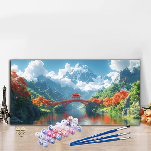 Malen Nach Zahlen Erwachsene Berge Malen Nach Zahlen XXL 50x100CM Paint by Numbers Winter Bild DIY Set Erwachsene Basteln, Adults Kreativ Set für Deko Schlafzimmer, Herbstdeko, Weihnachtsdeko G8-978 von Whoonng