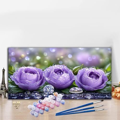 Malen Nach Zahlen Erwachsene Blume Malen Nach Zahlen XXL 40x90 cm Paint by Numbers Lila Bild DIY Set Erwachsene Basteln, Adults Kreativ Set für Deko Schlafzimmer, Herbstdeko, Weihnachtsdeko G8-842 von Whoonng