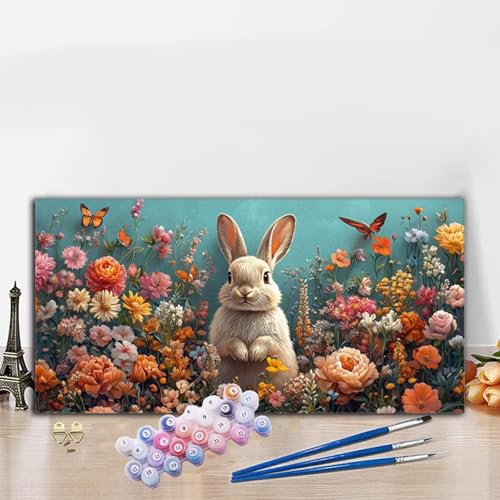 Malen Nach Zahlen Erwachsene Blume Malen Nach Zahlen XXL 40x90cm Paint by Numbers Kaninchen Bild DIY Set Erwachsene Basteln, Adults Kreativ Set für Zimmer Deko, Herbstdeko, Weihnachtsdeko G8-946 von Whoonng