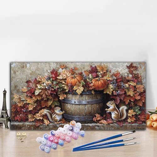 Malen Nach Zahlen Erwachsene Blumenkorb Malen Nach Zahlen XXL 70x140cm Paint by Numbers Eichhörnchen Bild DIY Set Erwachsene Basteln, Adults Kreativ Set für Deko Schlafzimmer, Weihnachtsdeko G8-850 von Whoonng