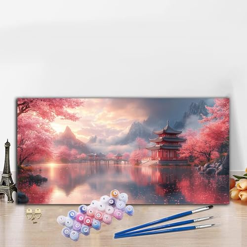 Malen Nach Zahlen Erwachsene Chinesischer Stil Malen Nach Zahlen XXL 60x120CM Paint by Numbers Trommelturm Bild DIY Set Erwachsene Basteln, Adults Kreativ Set für Zimmer Deko, Weihnachtsdeko G8-966 von Whoonng