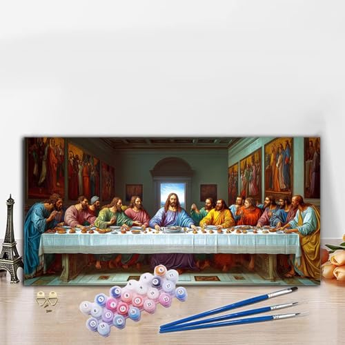 Malen Nach Zahlen Erwachsene Das Letzte Abendmahl Malen Nach Zahlen XXL 60x120 cm Paint by Numbers Natur Bild DIY Set Erwachsene Basteln, Adults Kreativ Set für Deko Schlafzimmer, Herbstdeko G8-998 von Whoonng