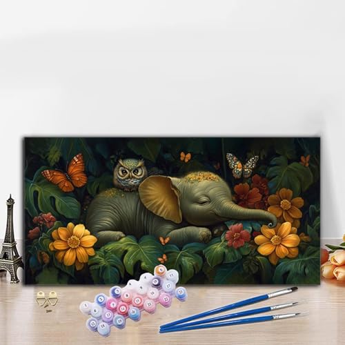 Malen Nach Zahlen Erwachsene Elefant Malen Nach Zahlen XXL 70x140 cm Paint by Numbers Anlage Bild DIY Set Erwachsene Basteln, Adults Kreativ Set für Zimmer Deko, Herbstdeko, Weihnachtsdeko G8-548 von Whoonng