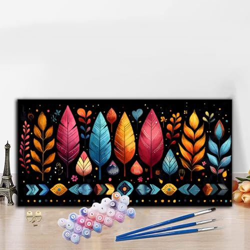 Malen Nach Zahlen Erwachsene Feder Malen Nach Zahlen XXL 40x90 cm Paint by Numbers Bunt Bild DIY Set Erwachsene Basteln, Adults Kreativ Set für Deko Schlafzimmer, Herbstdeko, Weihnachtsdeko G8-944 von Whoonng